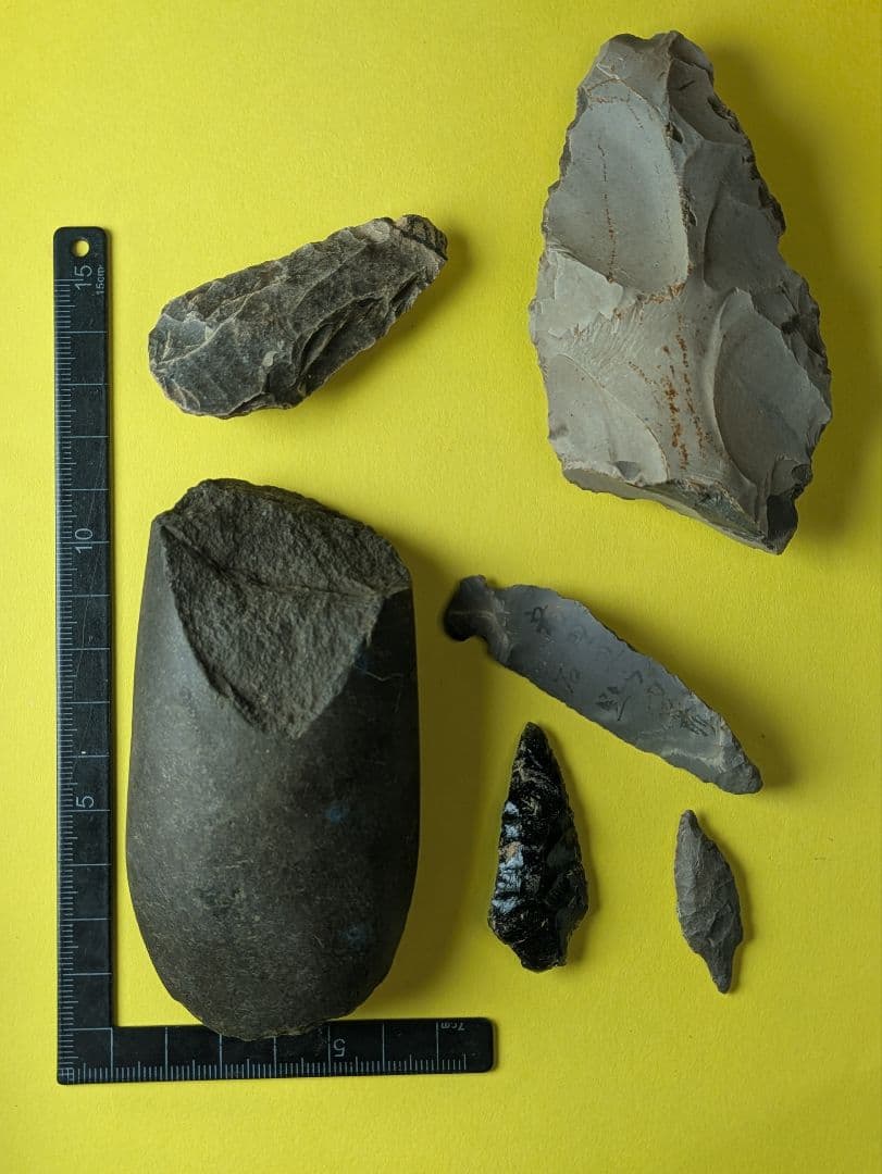 石器セット【出土品】石斧、石槍、石匙、石鏃 計 6点