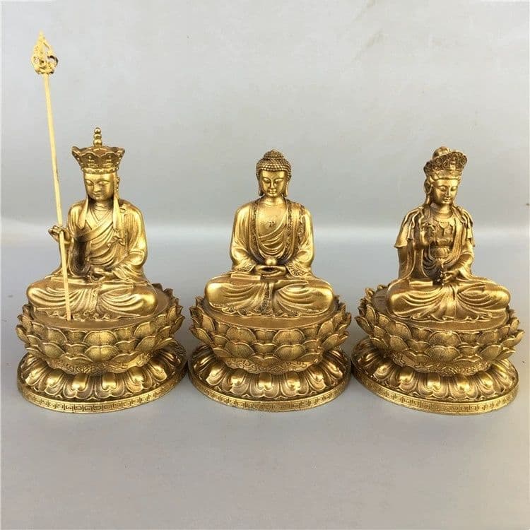 仏教美術 仏像 西方三聖仏像 家内 供養 銅 工芸品 置物