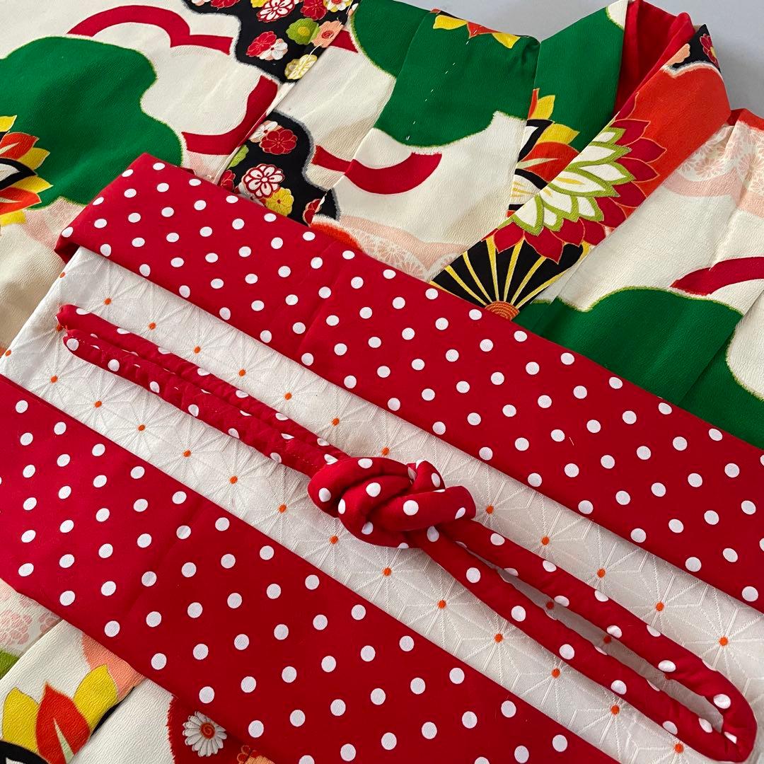 七五三　小さめ7歳さん〜6歳　アンティークお着物セット　半幅帯コーデ