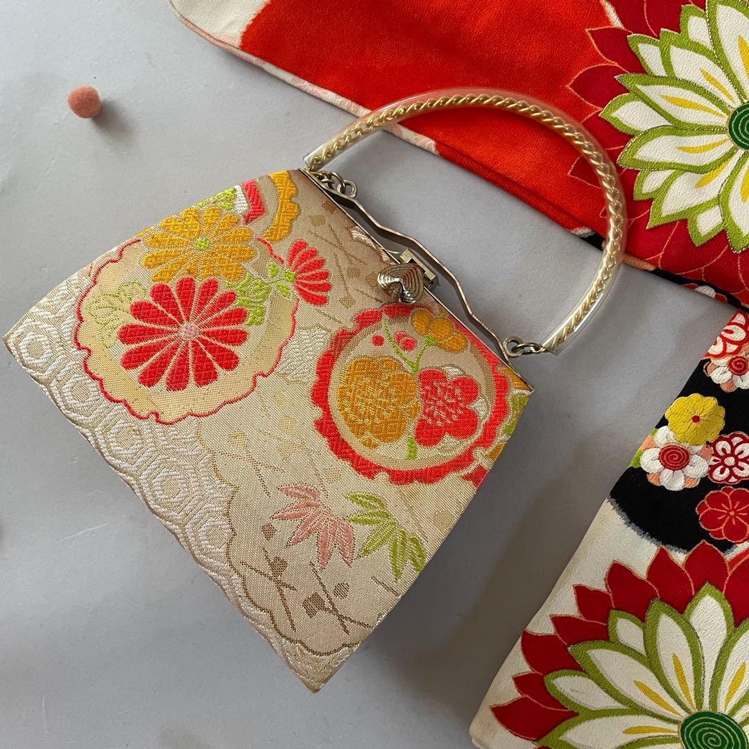 七五三　小さめ7歳さん〜6歳　アンティークお着物セット　半幅帯コーデ