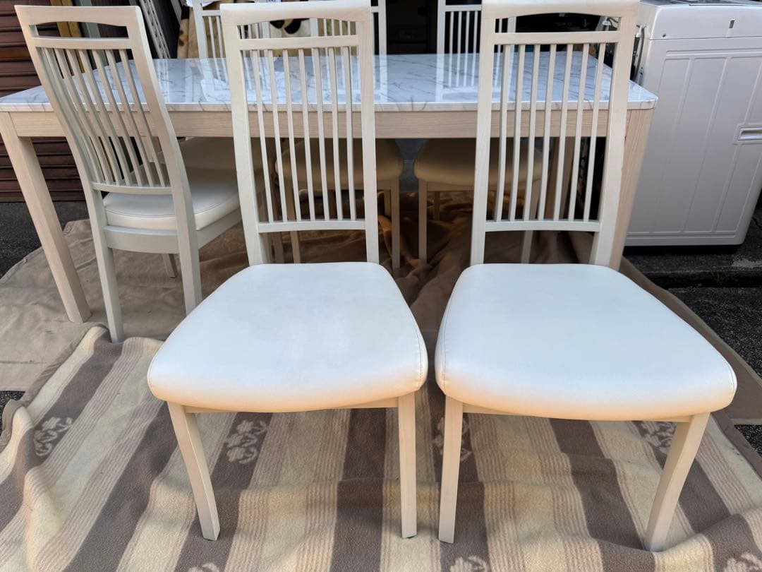 奈良発大理石柄ホワイト6人用180ダイニングテーブル チェアセット シギヤマ家具