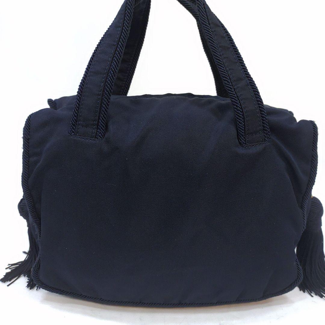プラダ ハンドバッグ ナイロン ビーズロゴ 紺 タッセル