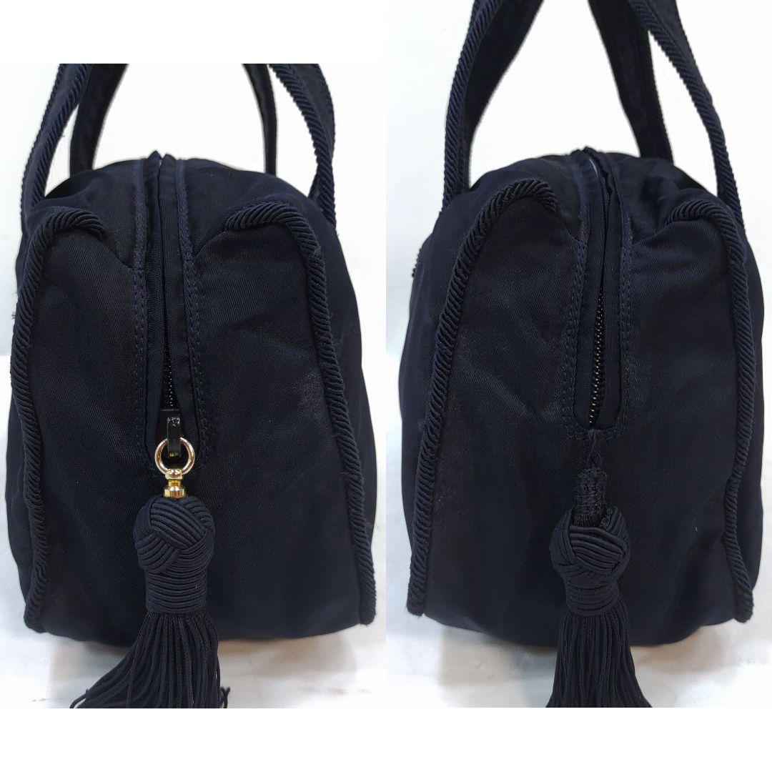 プラダ ハンドバッグ ナイロン ビーズロゴ 紺 タッセル