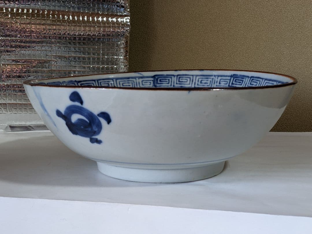 ♦明治時代 古伊万里 染付 蜻蛉 牡丹紋様 ７寸鉢アンティーク骨董品コレクション