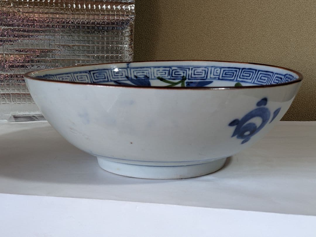 ♦明治時代 古伊万里 染付 蜻蛉 牡丹紋様 ７寸鉢アンティーク骨董品コレクション