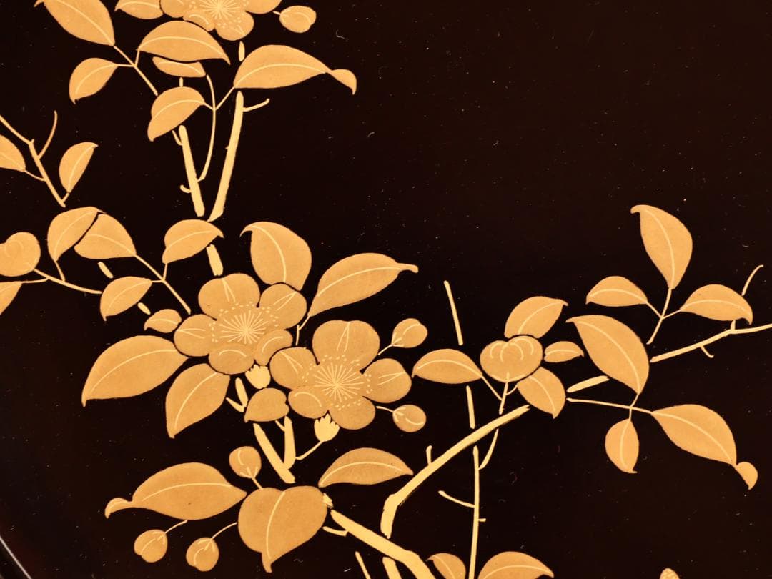 BK419　時代輪島塗　春草家門金蒔絵　丸盆　煎茶盆　菓子盆　三客　大聖寺　吸物