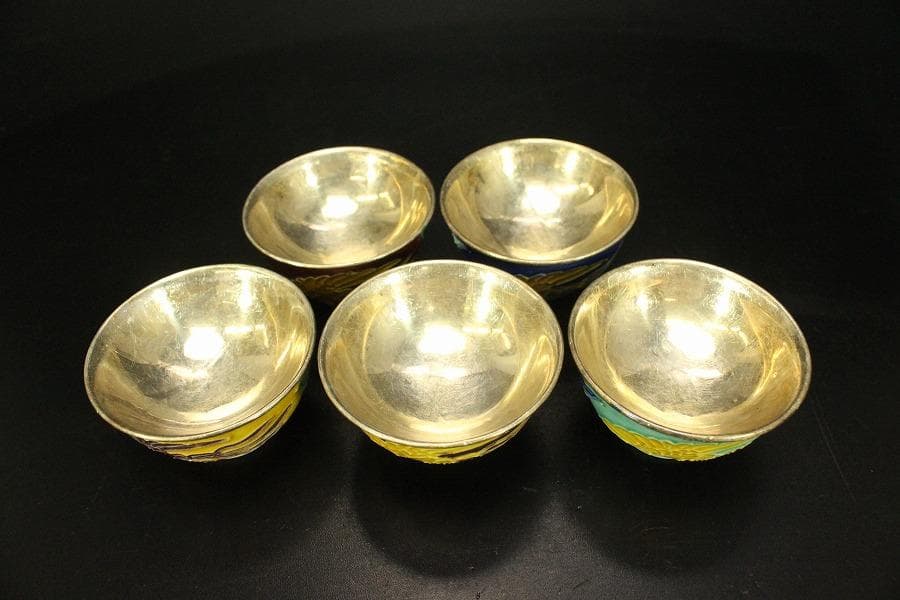 永楽焼 内銀張 徳利一対 盃五客 金生堂造 共箱 美品(A273)