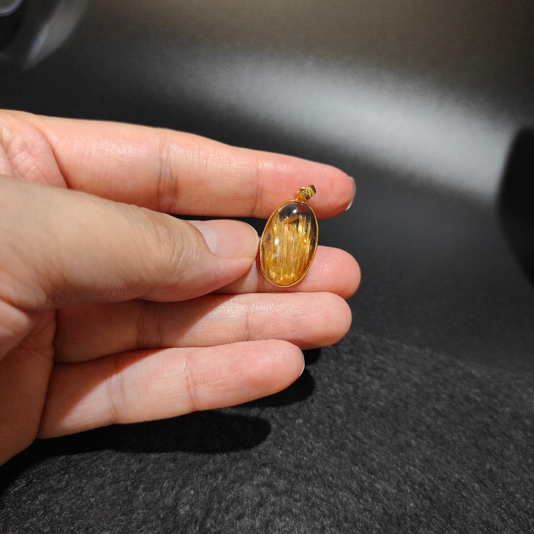 3 ルチルクォーツ　18金　ペンダント　金針水晶　天然石　金運　風水　水晶　財運