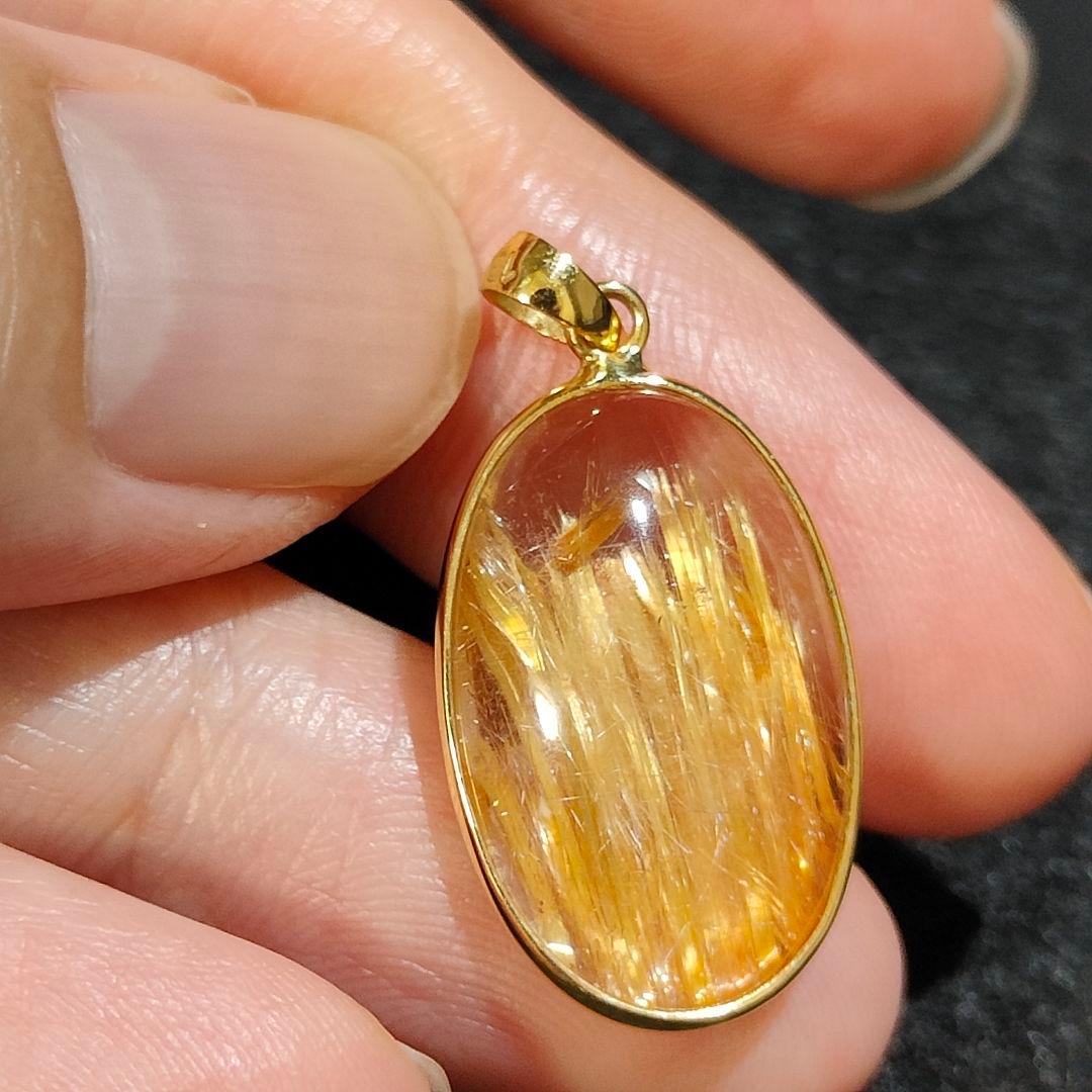 3 ルチルクォーツ　18金　ペンダント　金針水晶　天然石　金運　風水　水晶　財運