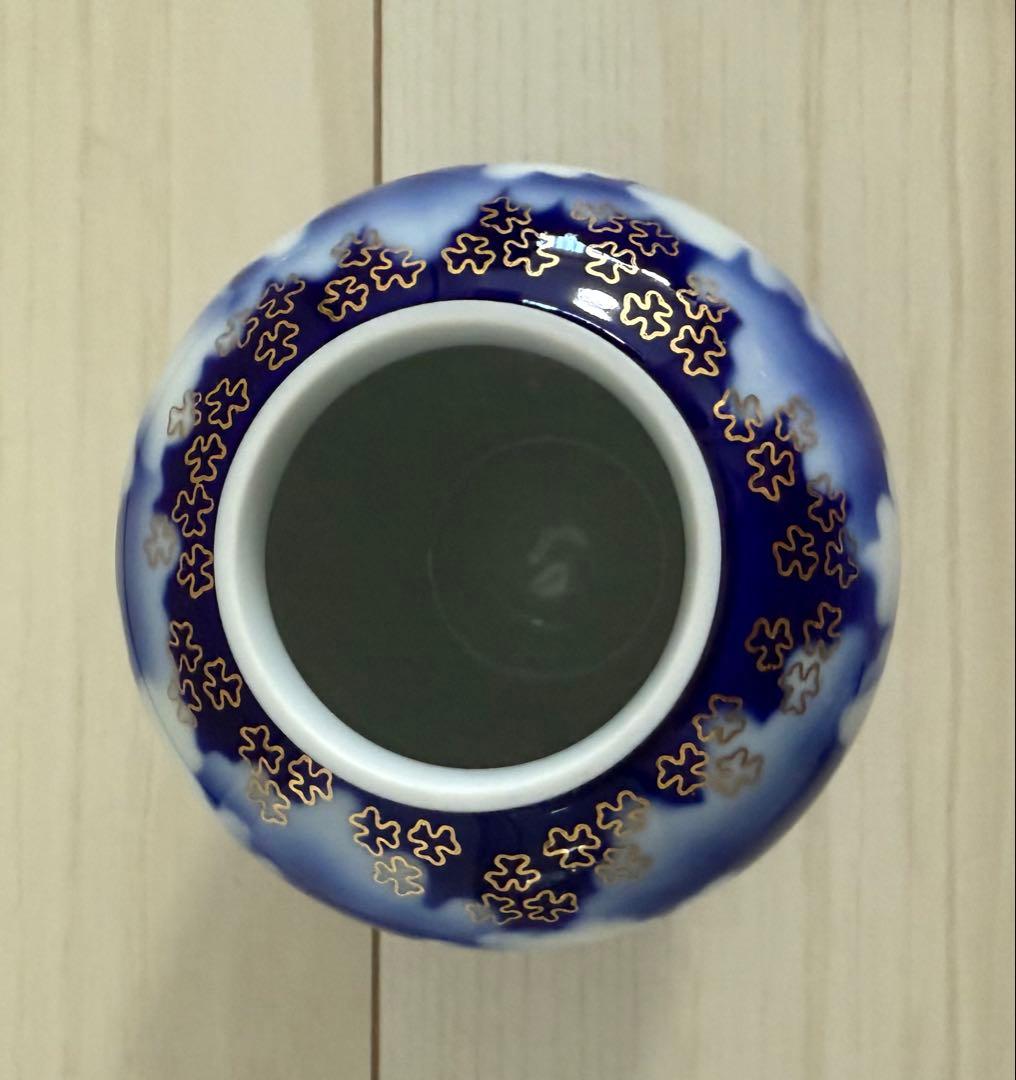 深川製磁　牡丹金ミル　台付冠付6寸飾壺　宮内庁御用達