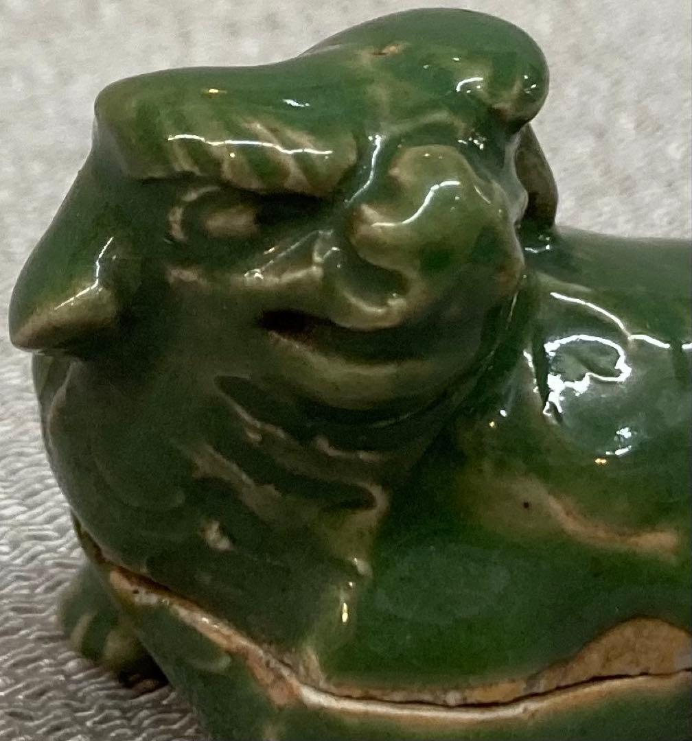 B287b 「青磁 獅子香合」前大徳誡堂箱書付　紀州御庭焼青瓷獅子　茶道具