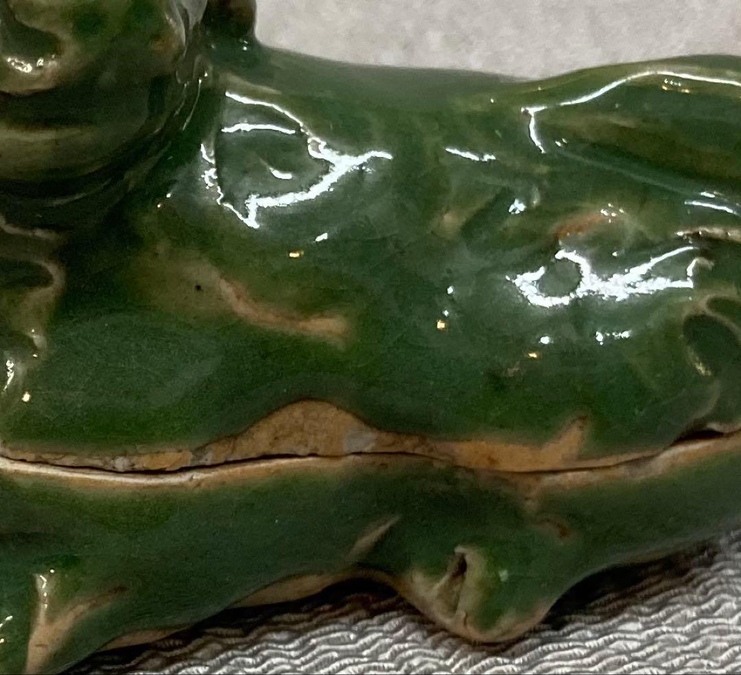 B287b 「青磁 獅子香合」前大徳誡堂箱書付　紀州御庭焼青瓷獅子　茶道具