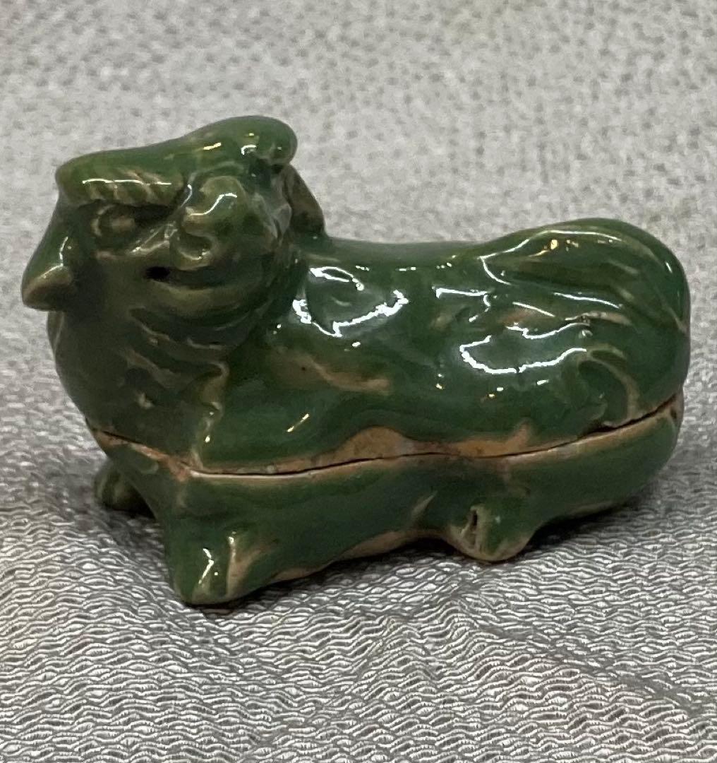 B287b 「青磁 獅子香合」前大徳誡堂箱書付　紀州御庭焼青瓷獅子　茶道具