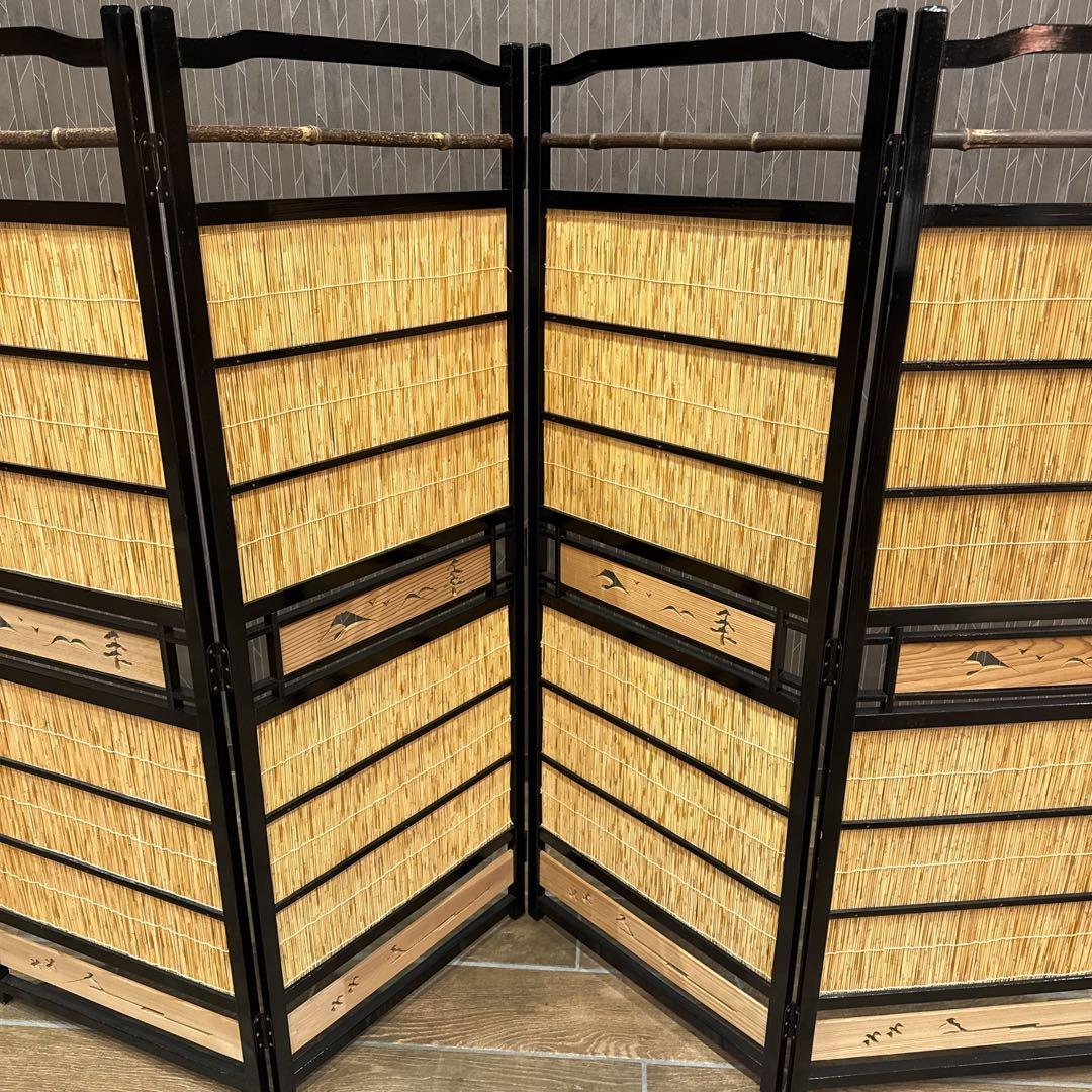 竹細工 衝立 4連 パーテーション 和モダン 間仕切り 昭和レトロ 古家具
