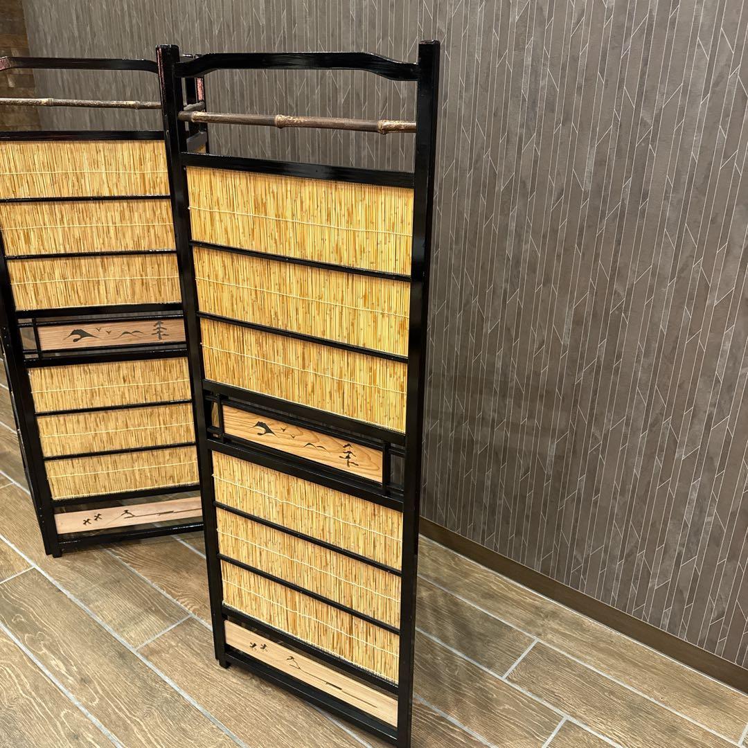 竹細工 衝立 4連 パーテーション 和モダン 間仕切り 昭和レトロ 古家具