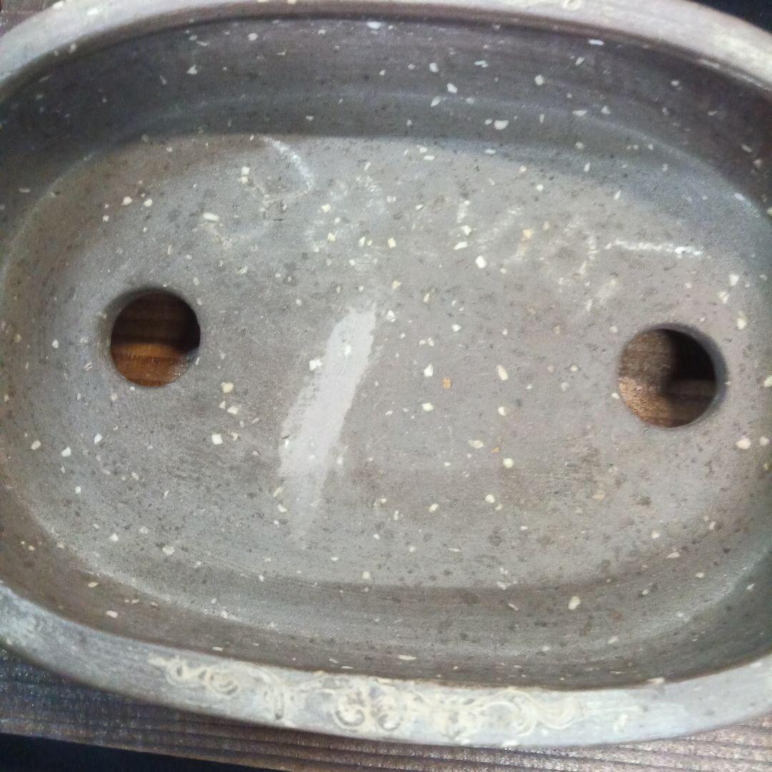 008.【烏泥】山水/楕円盆栽鉢/木箱付き