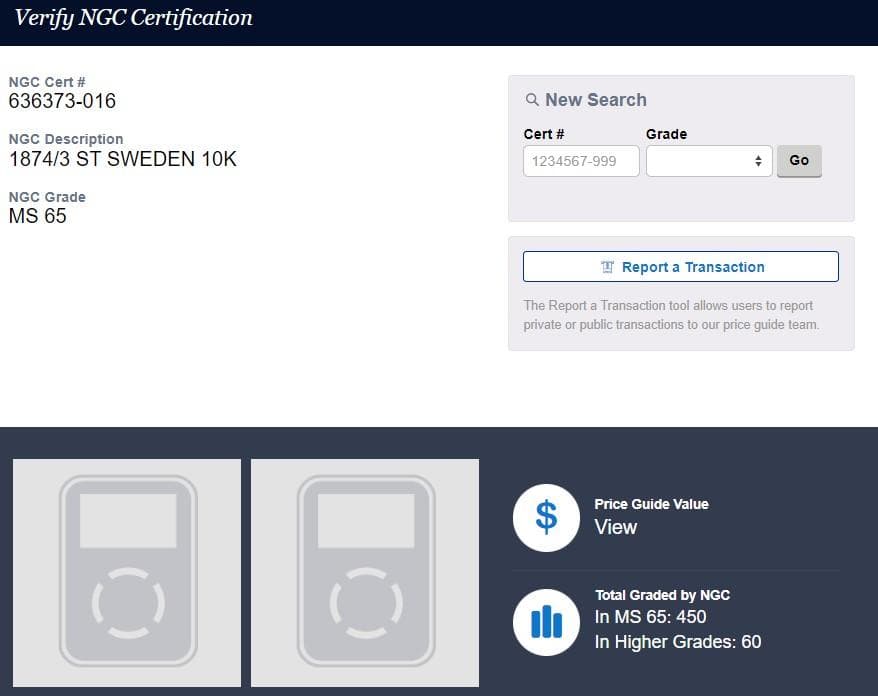 1874年 スウェーデン オスカル2 10クローネ金貨 NGC MS65 金上昇