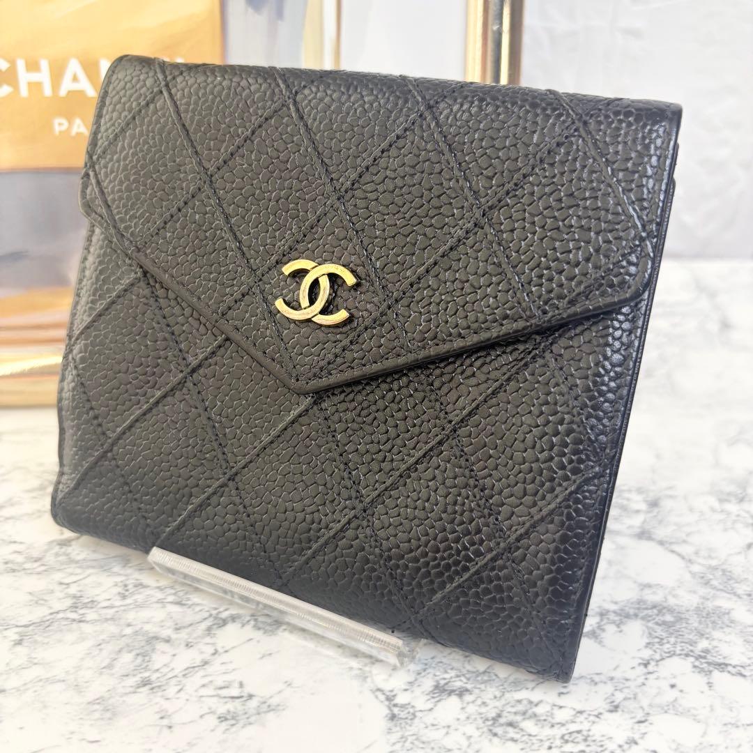 正規品　CHANEL 美品　財布　マトラッセ　ビコローレ　二つ折り財布　ゴールド
