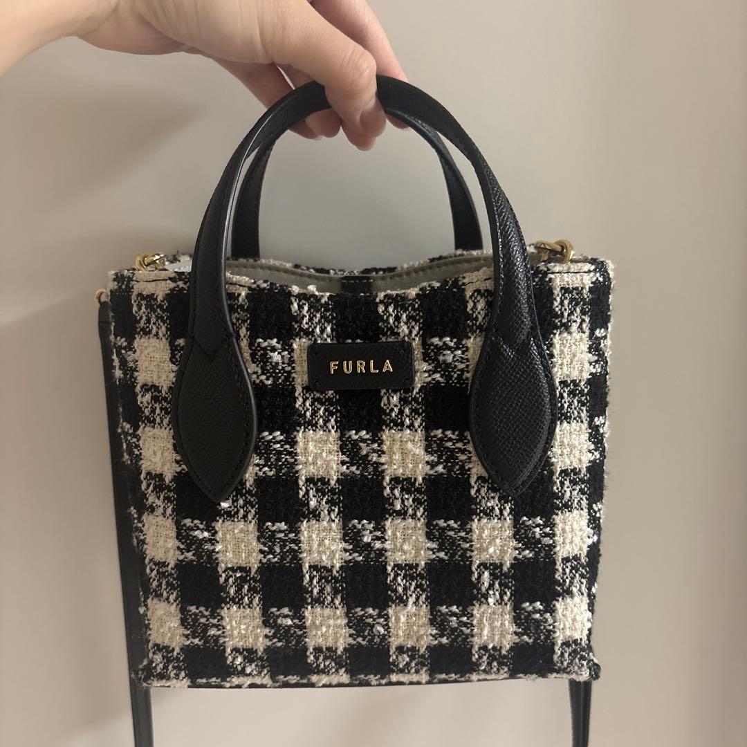 フルラ FURLA ハンドバッグ 2way エラ ツイード ブラック