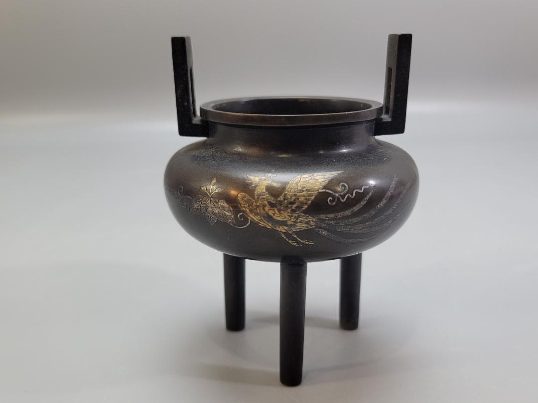 古銅 鳳紋 金銀象嵌 香炉 DT509