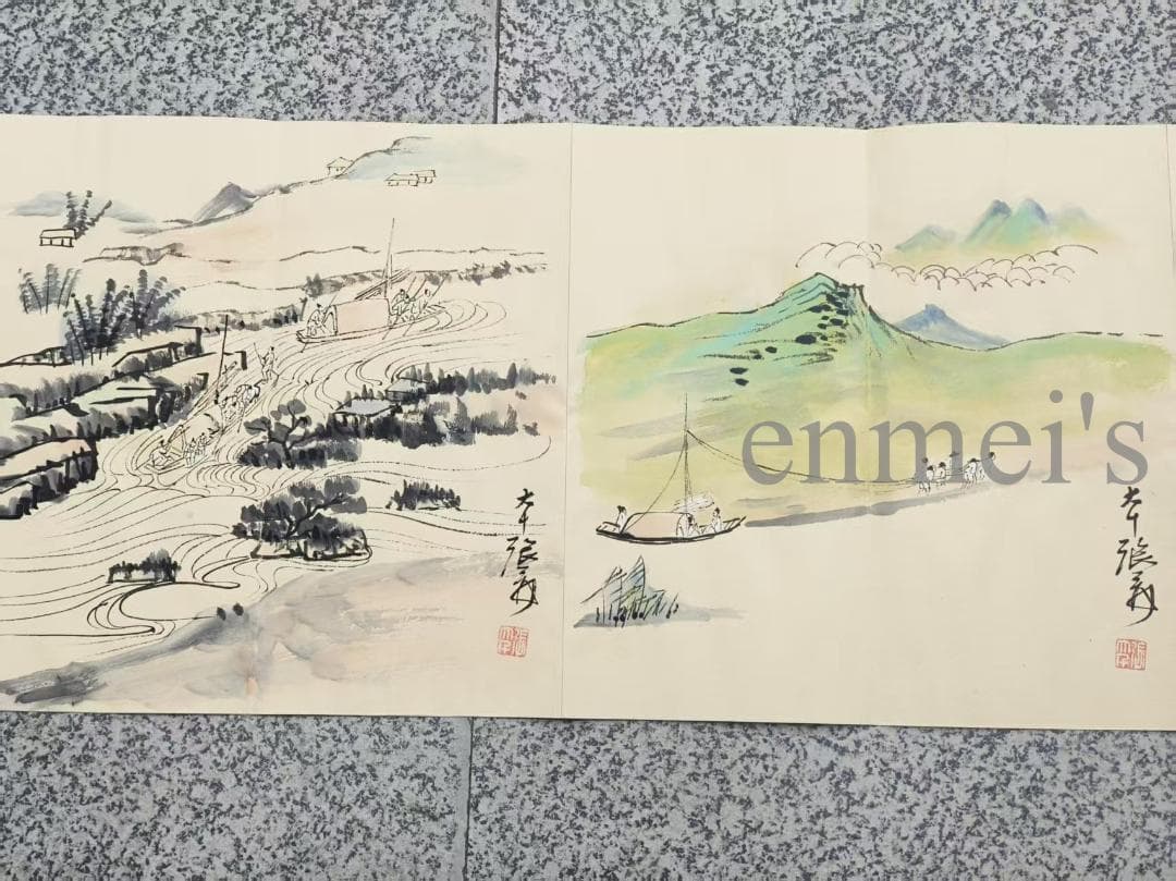 中国古美術 張大千作款 山水図 水墨画集 長巻 宣紙 手描き 冊頁 書画 肉筆
