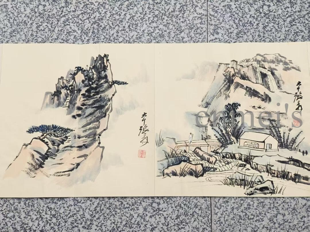 中国古美術 張大千作款 山水図 水墨画集 長巻 宣紙 手描き 冊頁 書画 肉筆