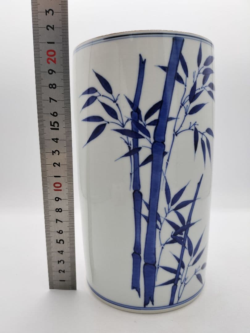 c537 【新品・未使用】細水指 染付 竹 平安手塚祥堂 茶道具