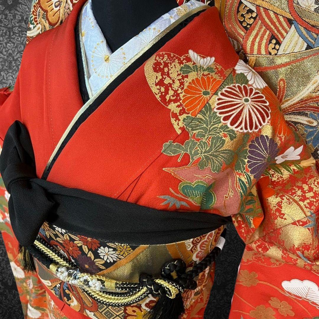 振袖フルセット(7点)・成人式・古典柄・金彩加工・胴裏正絹・高級手縫い・逸品