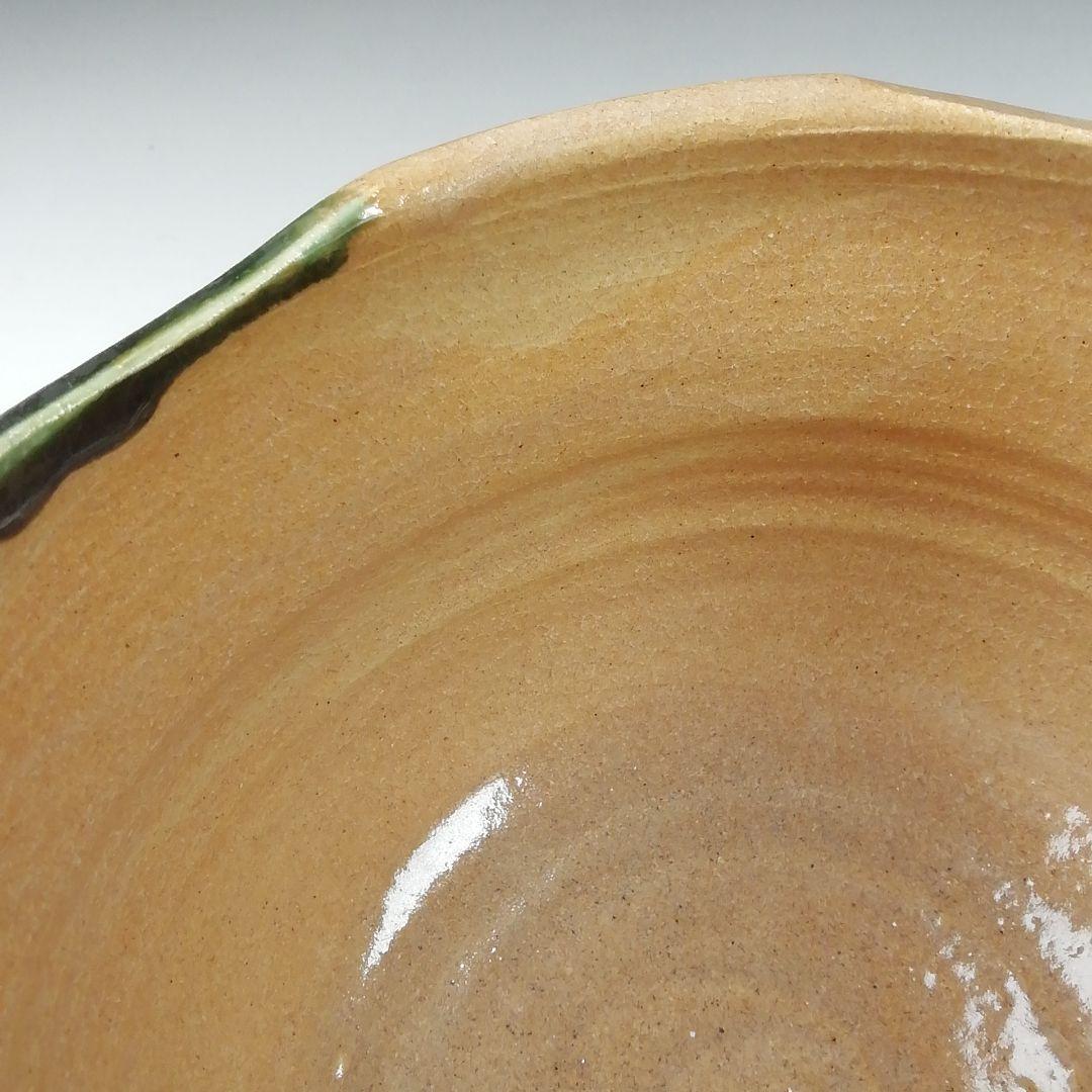 Ｔ６１　茶碗　『赤織部』『波車に千鳥』『菊泉窯　田中源彦造』共箱　抹茶碗　茶道具