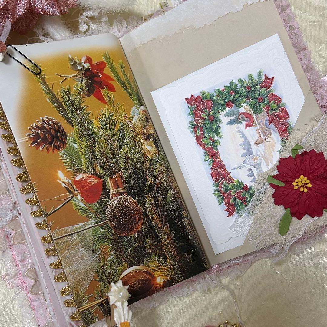 薔薇とレースのジャンクジャーナル・雑記帳　ピンクのMerry christmas