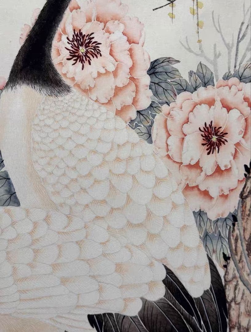 【12月限定価格】水墨画 沈銓《牡丹双鶴》大四尺 中堂画｜掛け軸・実物撮影