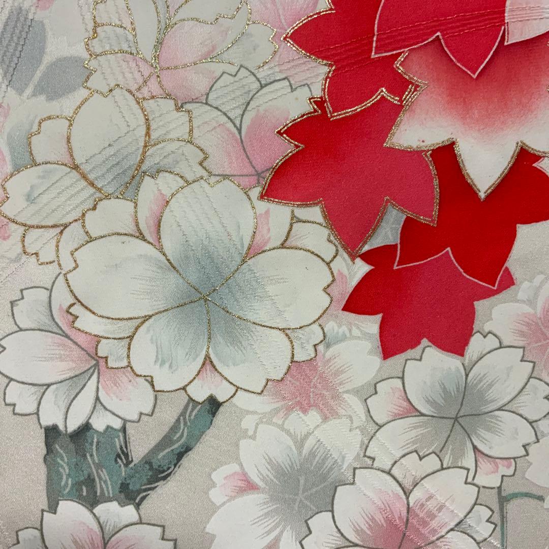 【トールサイズ】　金駒刺繍に刺繍　楓文様　振り袖　単品(正絹) No.C05