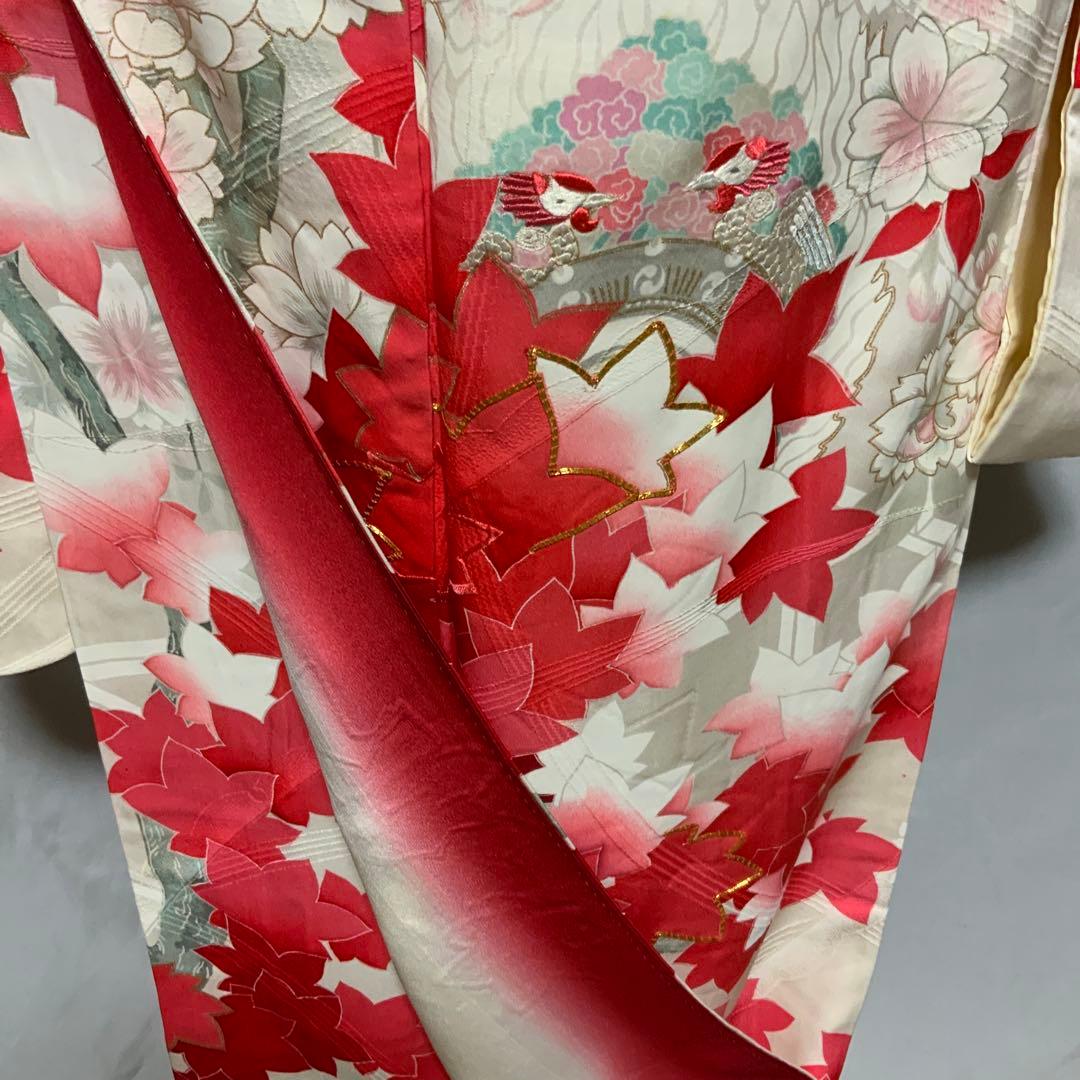 【トールサイズ】　金駒刺繍に刺繍　楓文様　振り袖　単品(正絹) No.C05