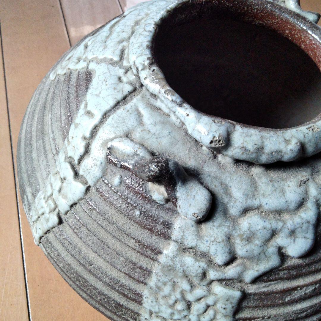 陶器の広口器 茶色と白の釉薬