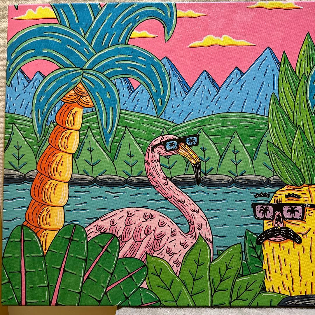 モルガ　MULGA インテリアアート　フラミンゴとパイナップルのアート