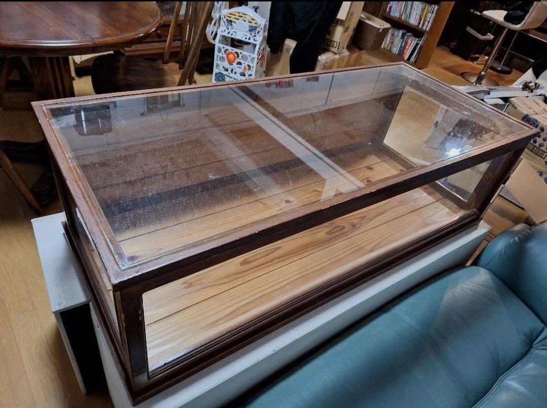 古い木枠の卓上ガラスケース　食器棚　キッチン収納　古家具　古道具