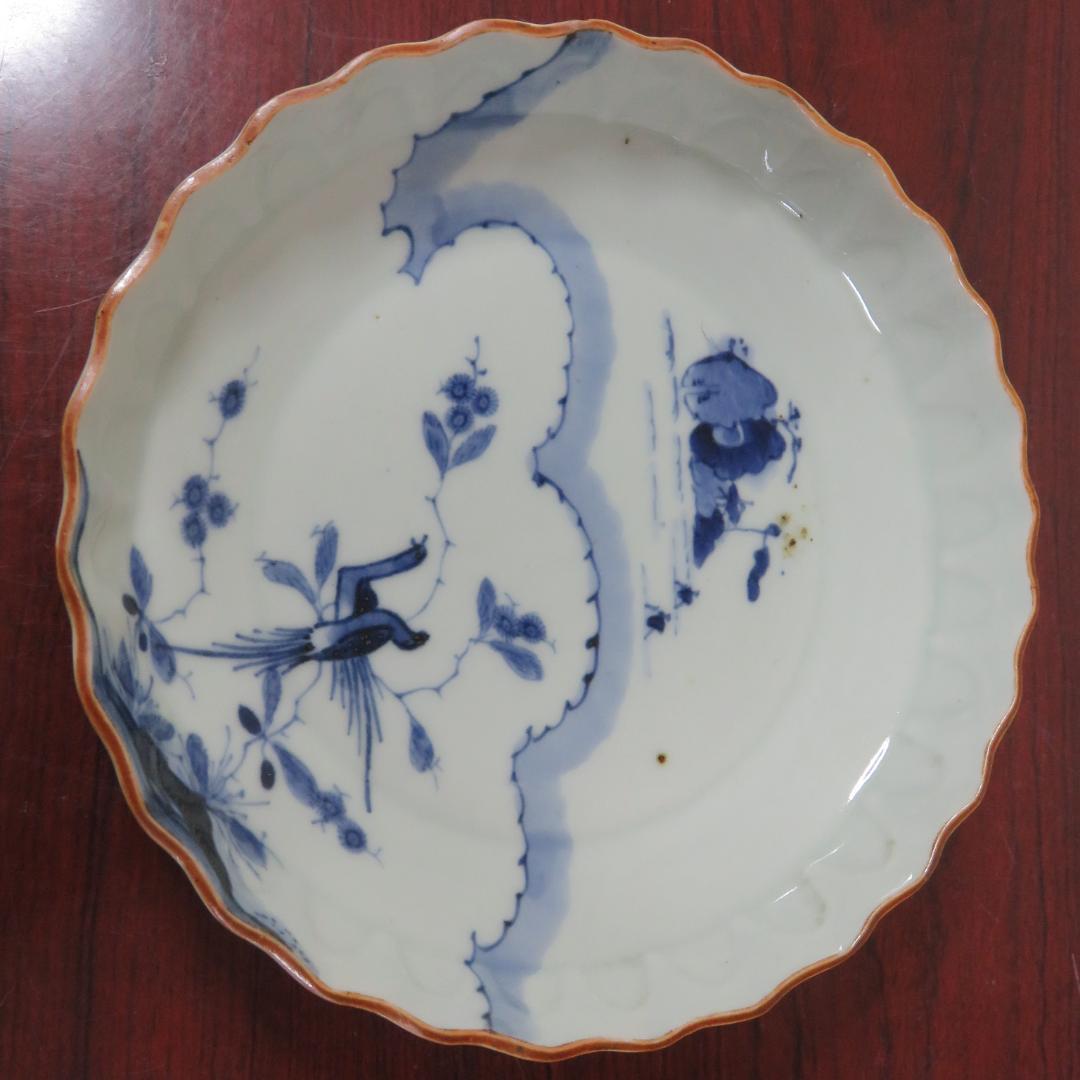 中皿 2枚 鳥 花 島 海 染付 明治 大正 その2