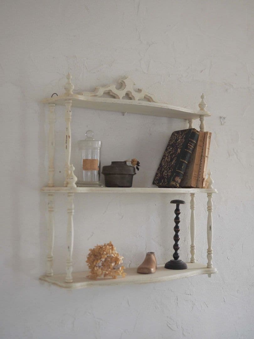 フランス　アンティーク　シェルフ　 木製 3段シェルフ　ウォールシェルフ　棚