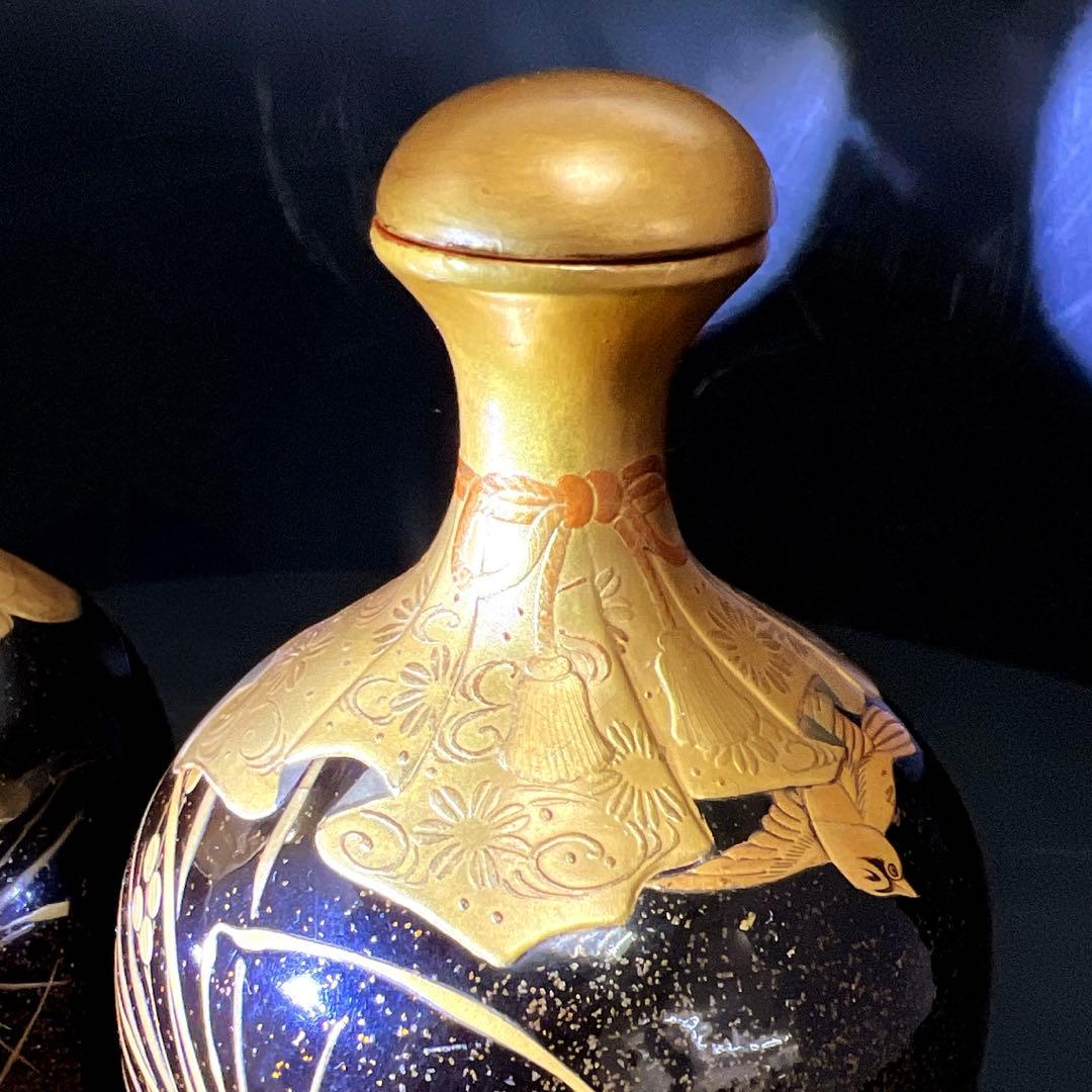 時代　極上手　蒔絵酒瓶子一対　木箱付　高さ約21㎝　東Y7-1125☆2Fトコニ