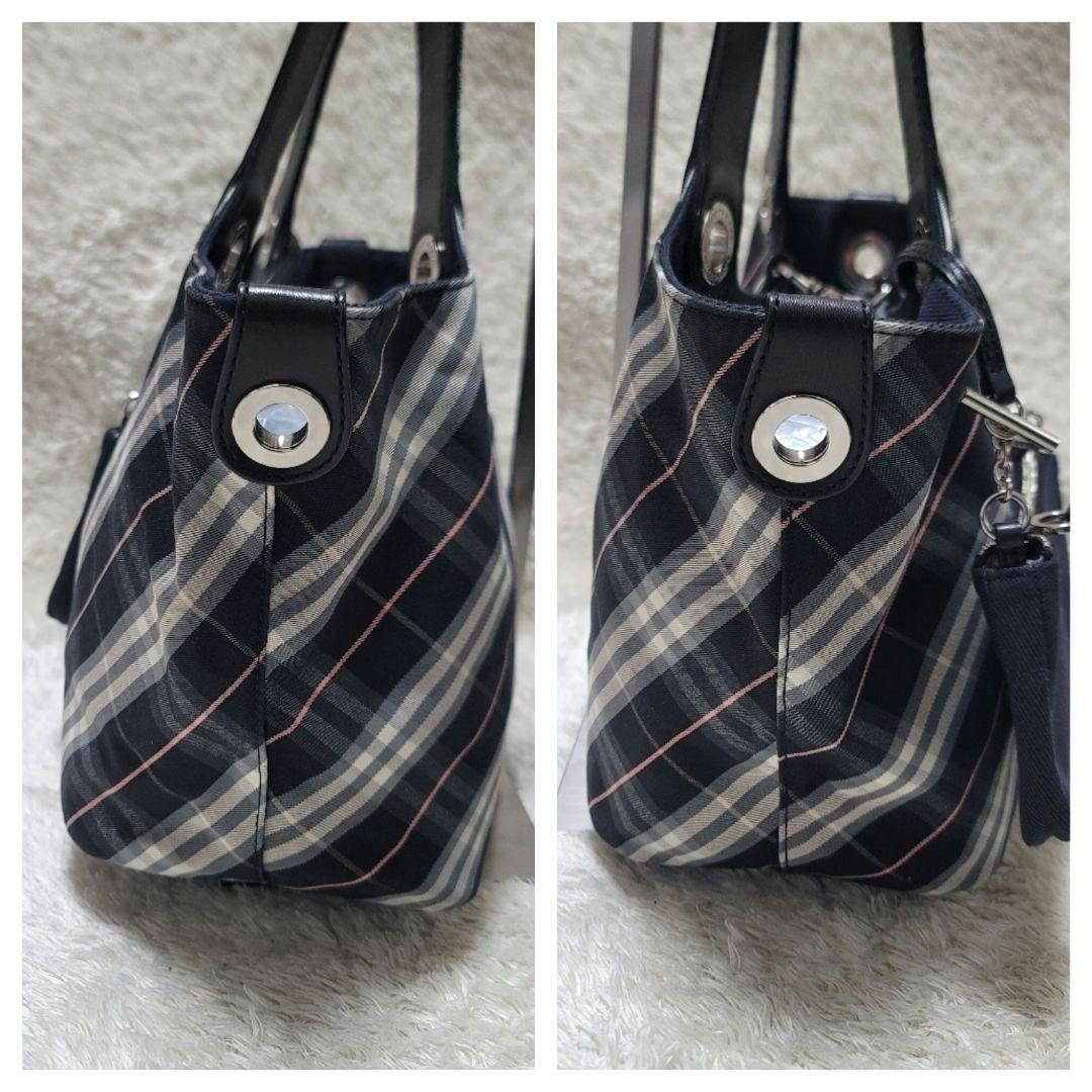 極美品✨バーバリーブルーレーベル リバーシブル ハンドバッグ ノバチェック 舟形