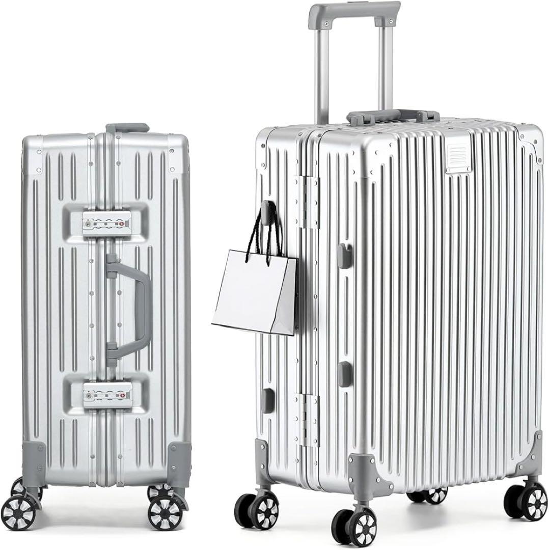 スーツケース キャリーケース シルバー 60L 24インチ 保護カバー付き