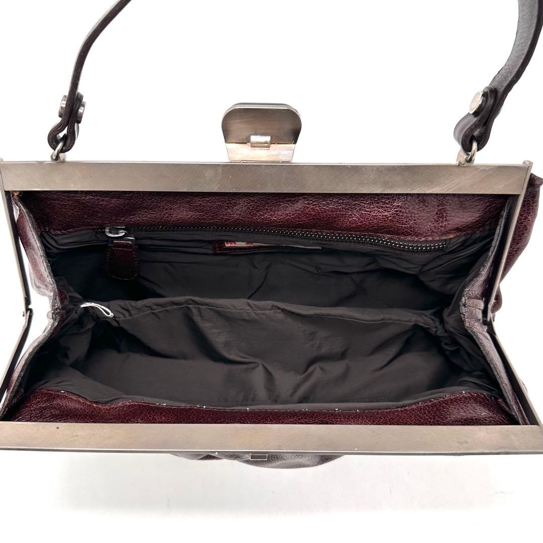 MARNI がま口 ハンドバッグ シボ革 ダークブラウン×ブラック 上品 モダン