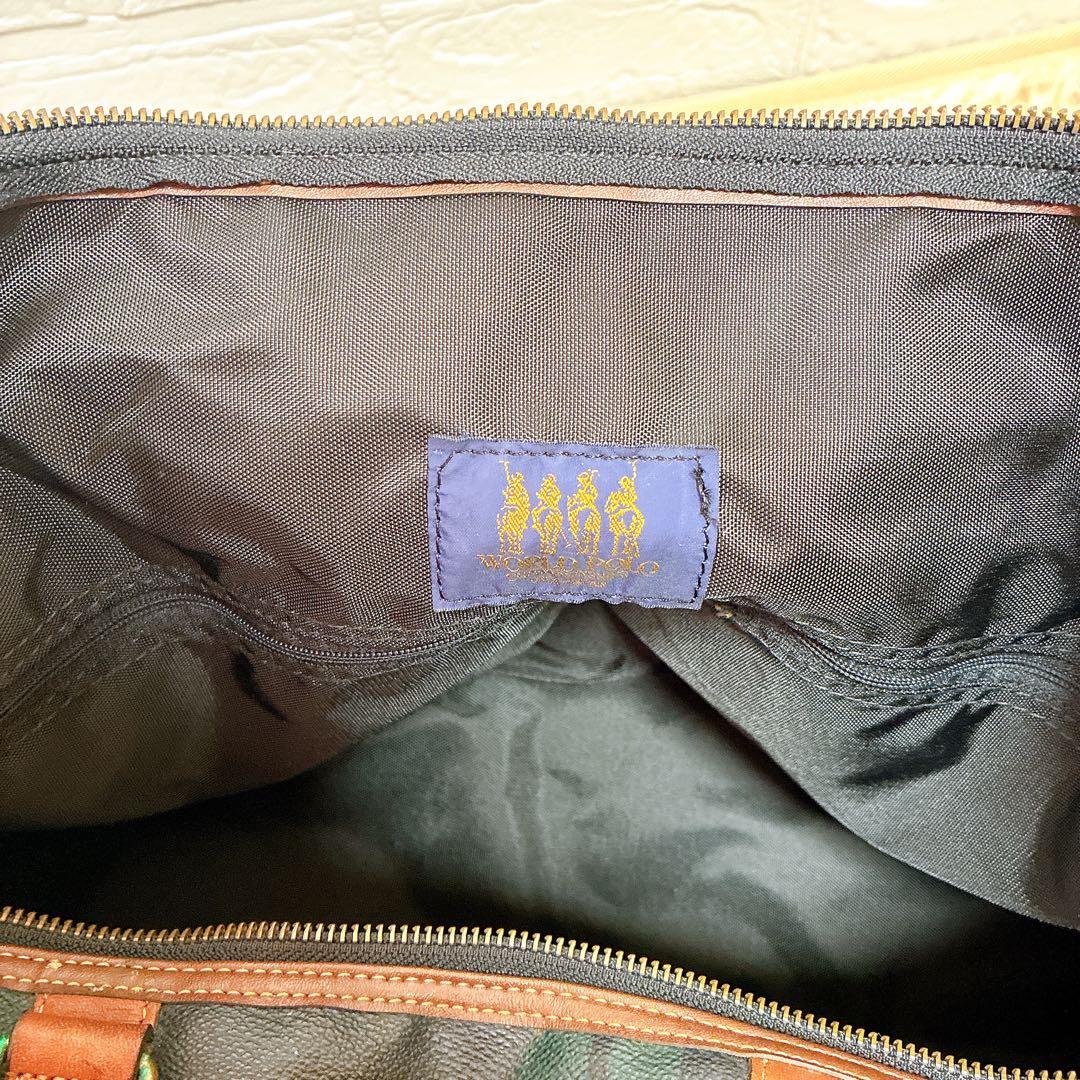 WORLD POLO ボストンバッグ ダークグリーン チェック柄