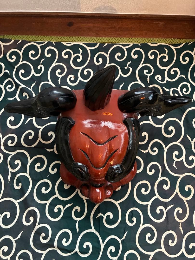 昭和 美品 獅子舞 獅子頭 祝い獅子 木彫り 骨董 唐草模様 風呂敷 希少 レア