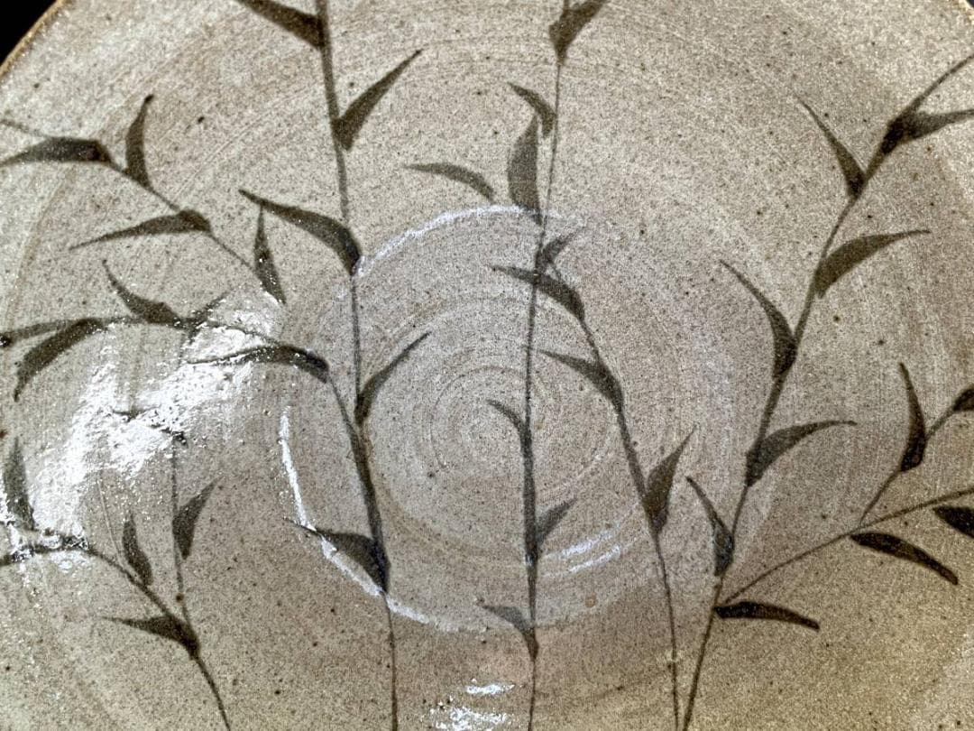 大皿■絵唐津笹紋皿 唐草 飾り皿 料理皿 粉引 古美術 時代物 骨董品■