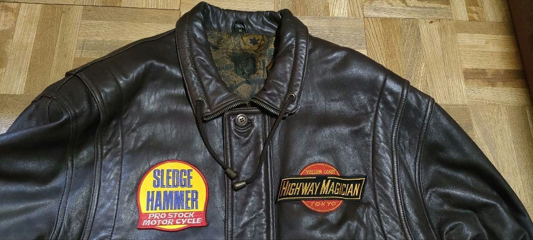 少し難あり　ラムレザーブルゾン　ダークブラウン　M　イエローコーンワッペン