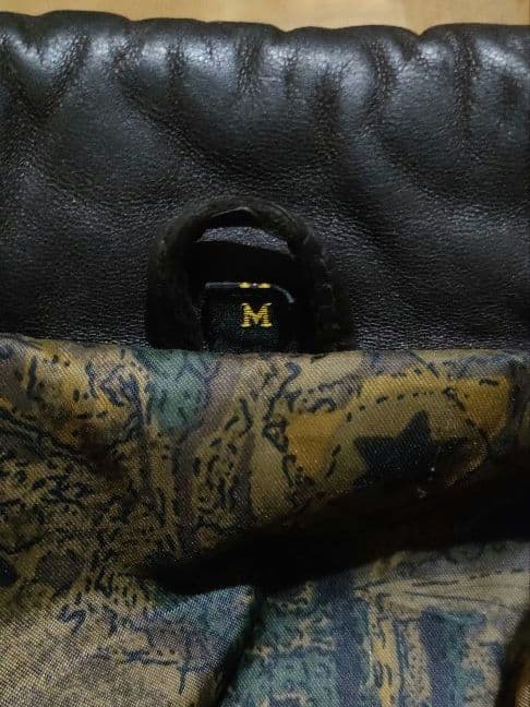 少し難あり　ラムレザーブルゾン　ダークブラウン　M　イエローコーンワッペン