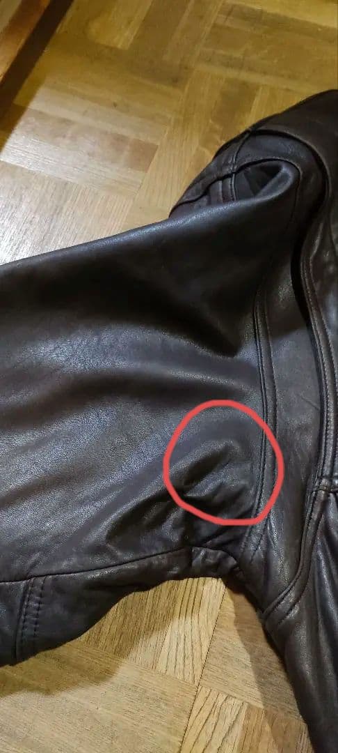 少し難あり　ラムレザーブルゾン　ダークブラウン　M　イエローコーンワッペン