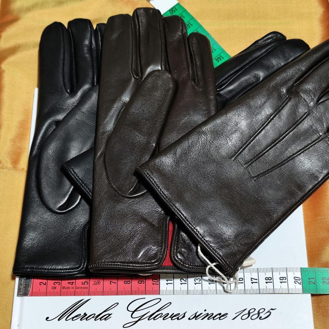 値下げ 最終 メローラ ナッパ焦茶 カシミア赤 グローブ 革手袋 MEROLA