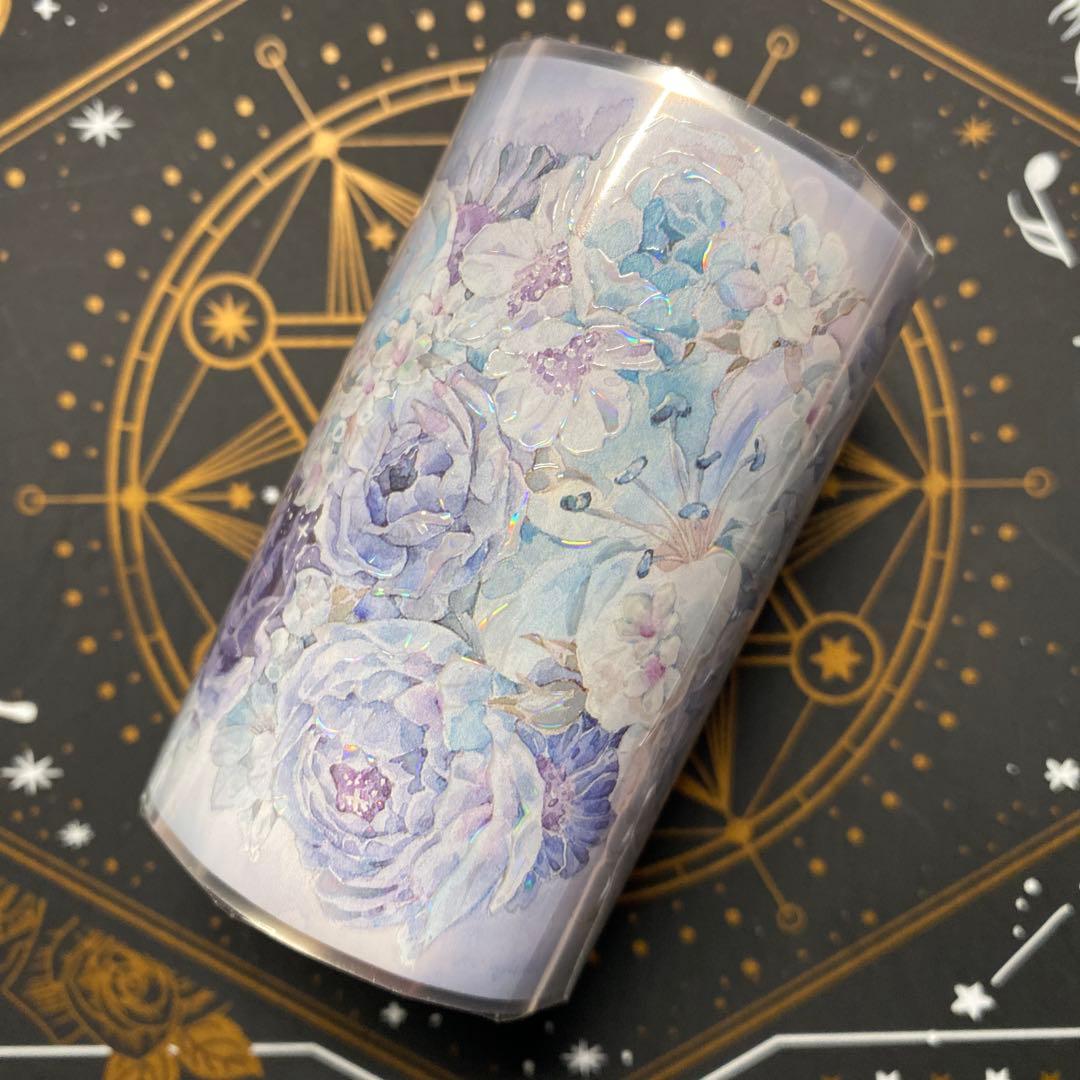 【9398】海外4/10m巻　貝殻光マスキングテープ　半透明　ブルー　お花背景系